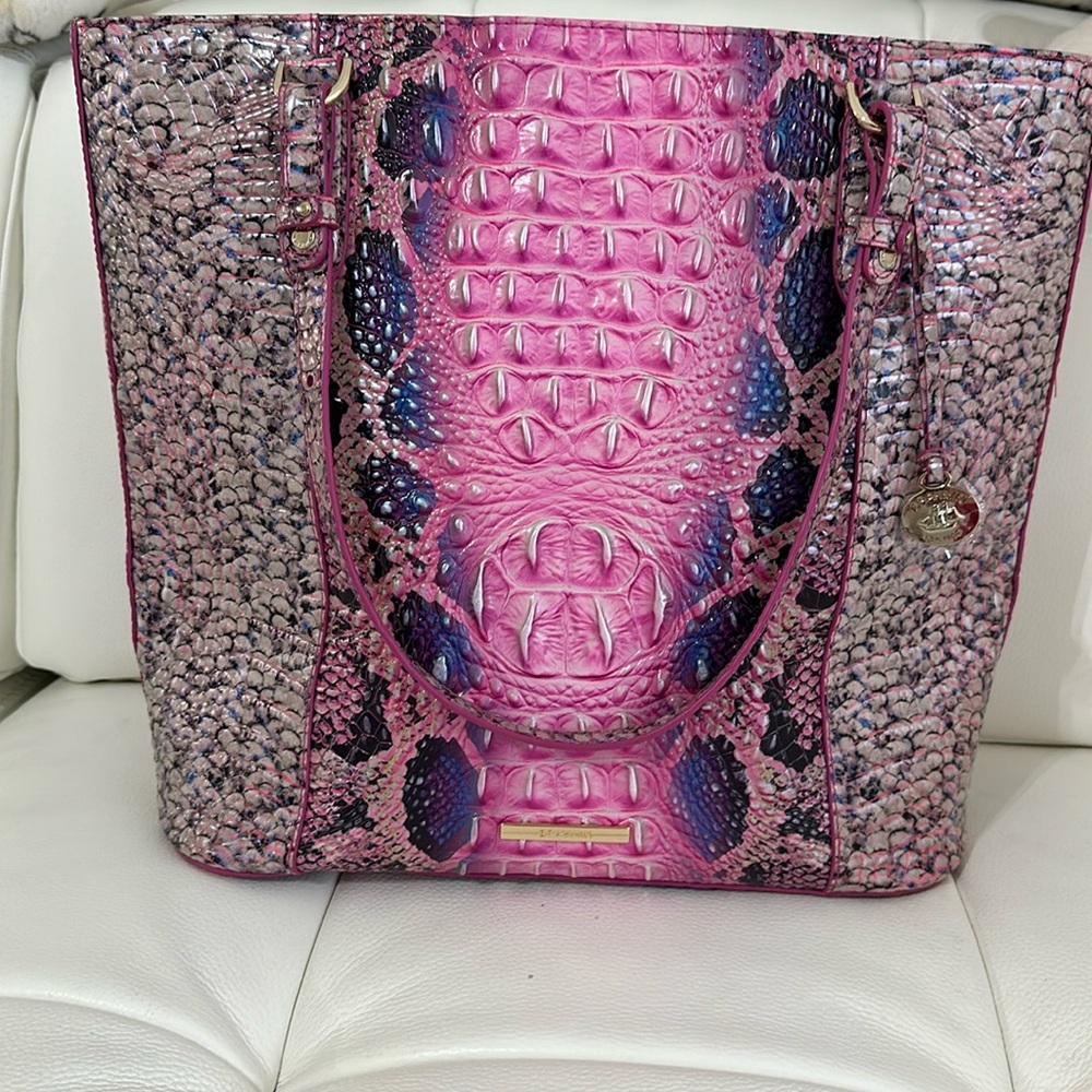 Large Brahmin Pink Cobra Leather Tote